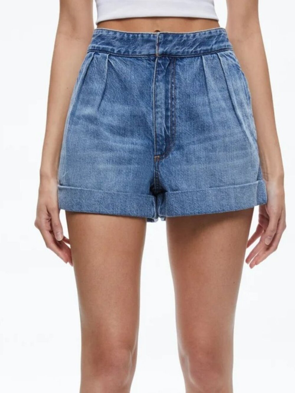 Alice & Olivia Conry Pleated Denim Shorts